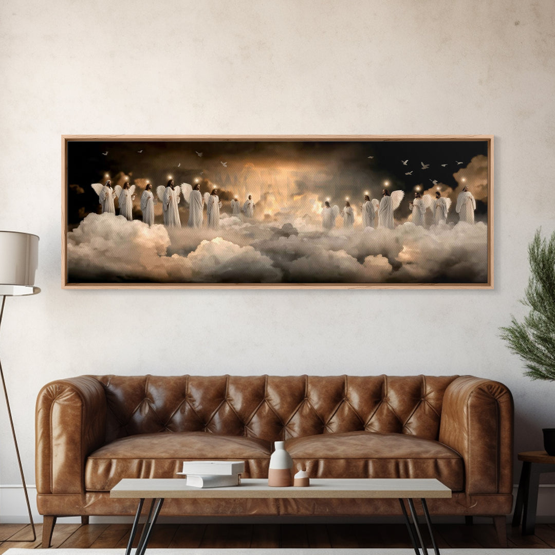 Angels Of Peace – Framed Canvas Print – Christian Art Work – Jesus Painting – Panoramic Frame – Christian Wall Art – Christmas Art Framed