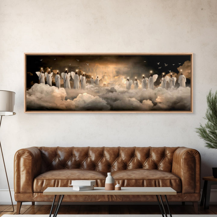 Angels Of Peace – Framed Canvas Print – Christian Art Work – Jesus Painting – Panoramic Frame – Christian Wall Art – Christmas Art Framed