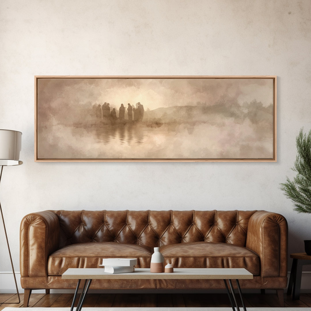 Sacred Gathering, Framed Canvas Print, Christian Art Print, Jesus Painting, Panoramic Art, Christian Wall Art, Framed Christmas Art