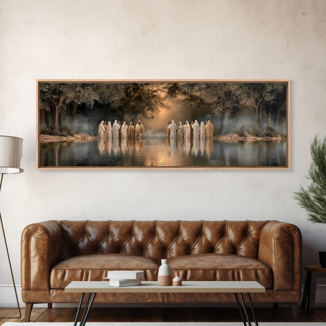 Waters Of Grace | Framed Canvas Print | Christian Art Canvas | Jesus Painting | Panoramic Art | Large Christian Painting | Christmas Wall A