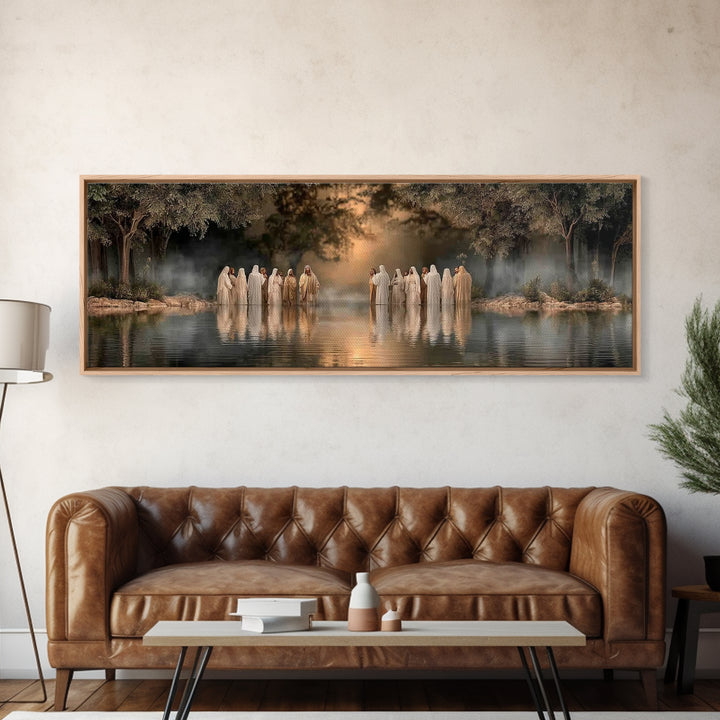 Waters Of Grace | Framed Canvas Print | Christian Art Canvas | Jesus Painting | Panoramic Art | Large Christian Painting | Christmas Wall A