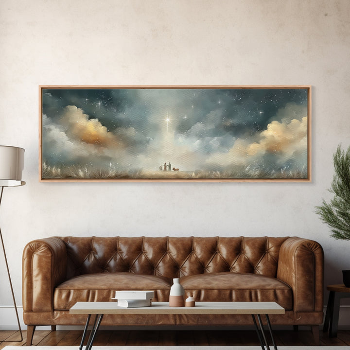 Star Of Messiah | Framed Canvas Print | Christian Christmas Art | Panoramic Painting | Christian Art Canvas | Jesus Painting | Christian Wa