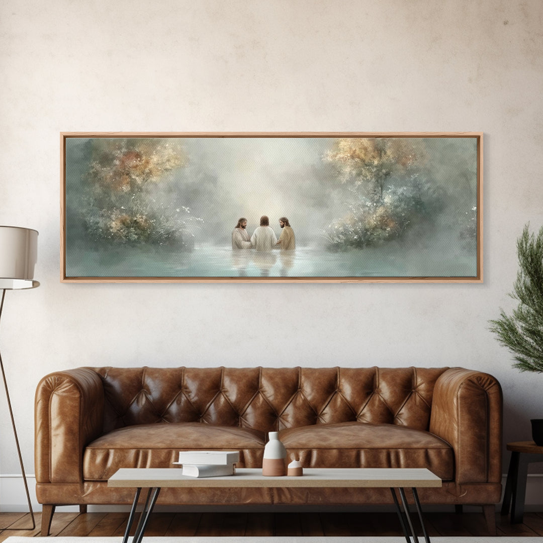 Trinity In Stillness – Framed Canvas Print – Christian Art Print – Jesus Painting – Panoramic Frame – Christian Wall Art – Christmas Decora