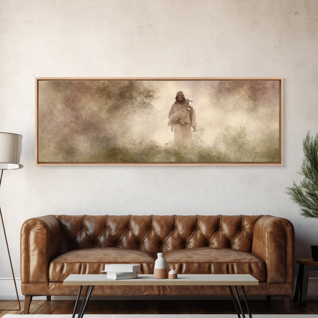 Cross Horizon Storm | Framed Canvas Print | Christian Wall Art | Christian Art Canvas | Panoramic Wall Art | Christian Gift
