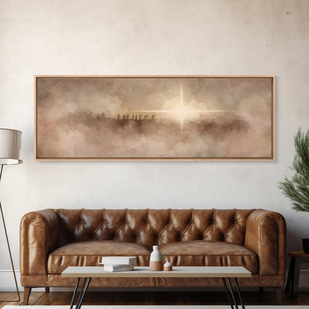 Heavenly Night Star, Framed Canvas Print, Christian Art, Panoramic Art, Christmas Wall Art, Christian Art Canvas, Jesus Painting, Christian