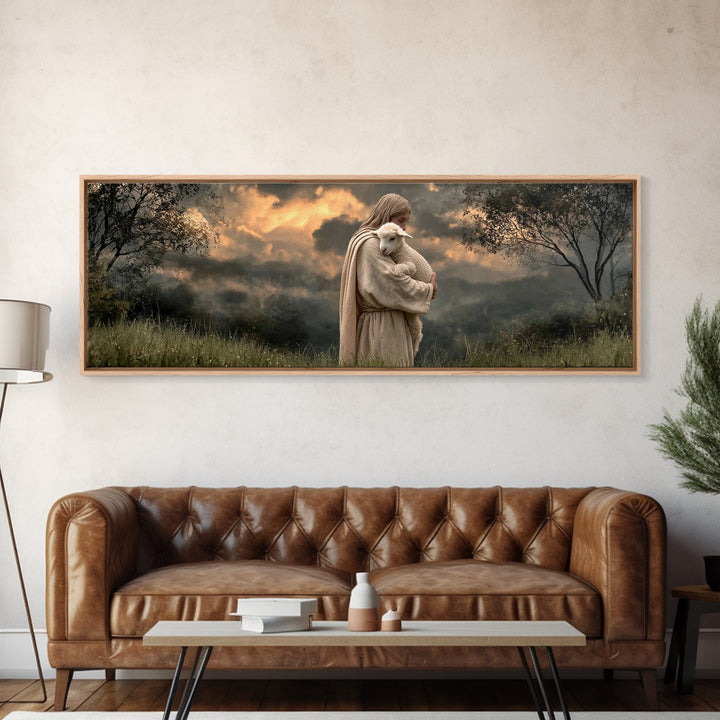 Sacred Dawn Light, Framed Canvas Print, Christian Art Canvas, Christian Christmas Art, Panoramic Wall Art, Jesus Painting, Christian Decor