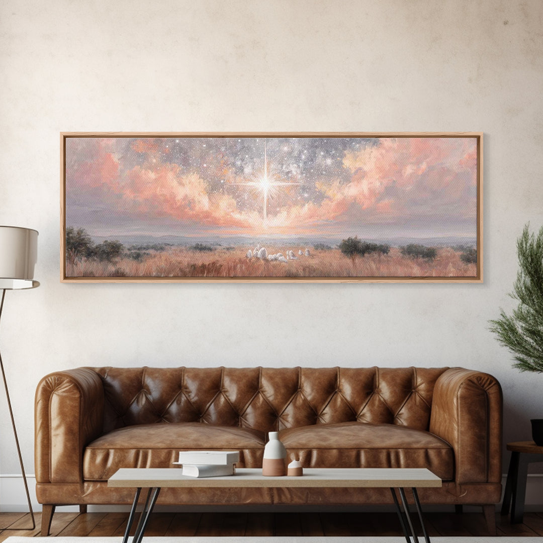 Celestial Night Star | Framed Canvas Print | Christian Christmas Art | Panoramic Print | Christian Art Canvas | Jesus Painting | Christian