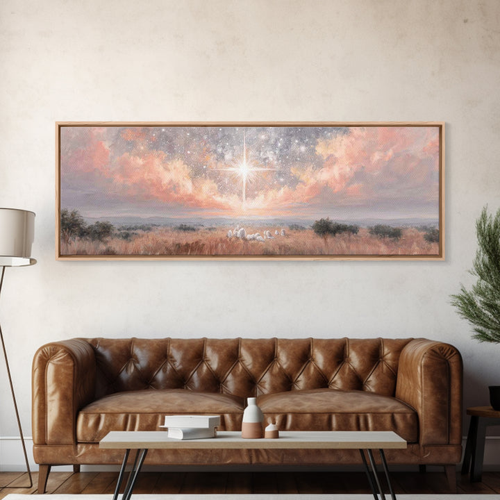 Celestial Night Star | Framed Canvas Print | Christian Christmas Art | Panoramic Print | Christian Art Canvas | Jesus Painting | Christian