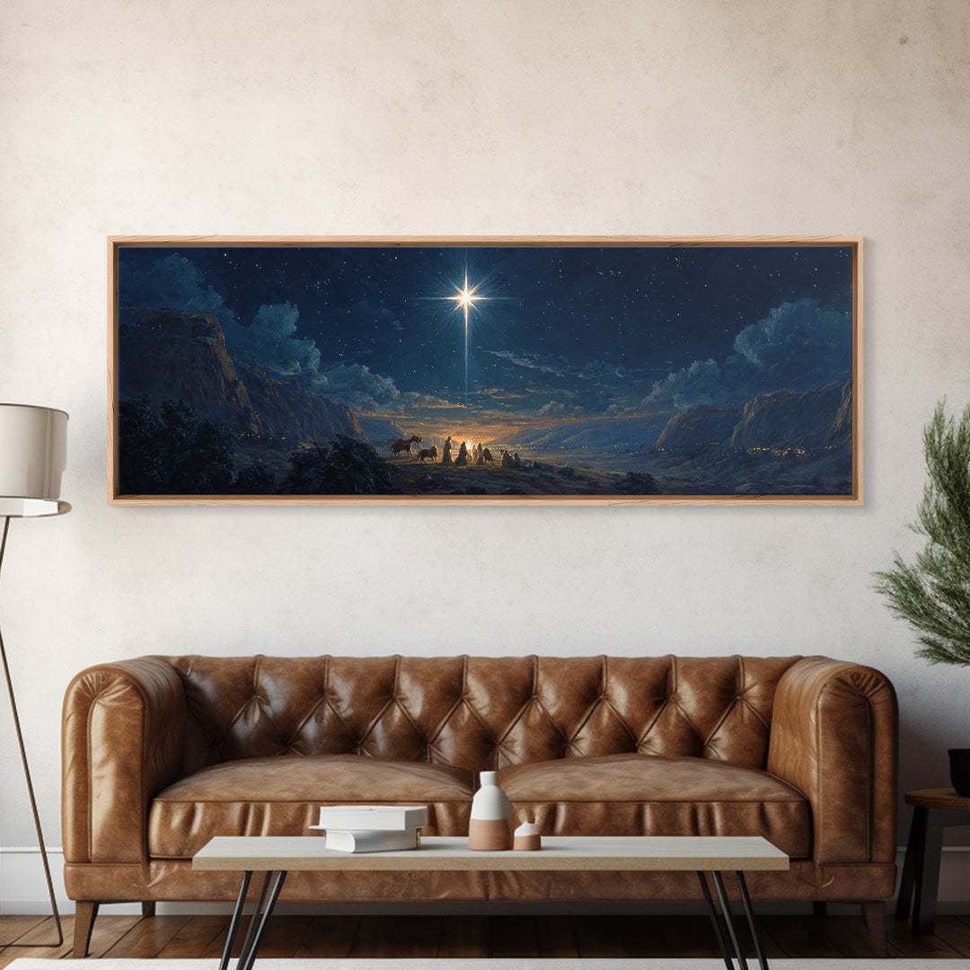 Silent Star Gathering, Framed Canvas Print, Christian Wall Art, Christian Art Canvas, Panoramic Art, Christmas Art, Christian Decor