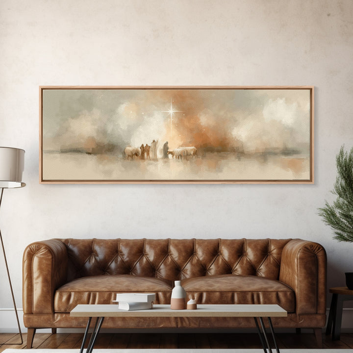 Bethlehem Evening Calm | Framed Canvas Print | Christian Art Canvas | Christian Christmas Art | Jesus Painting | Panoramic Wall Art | Chris