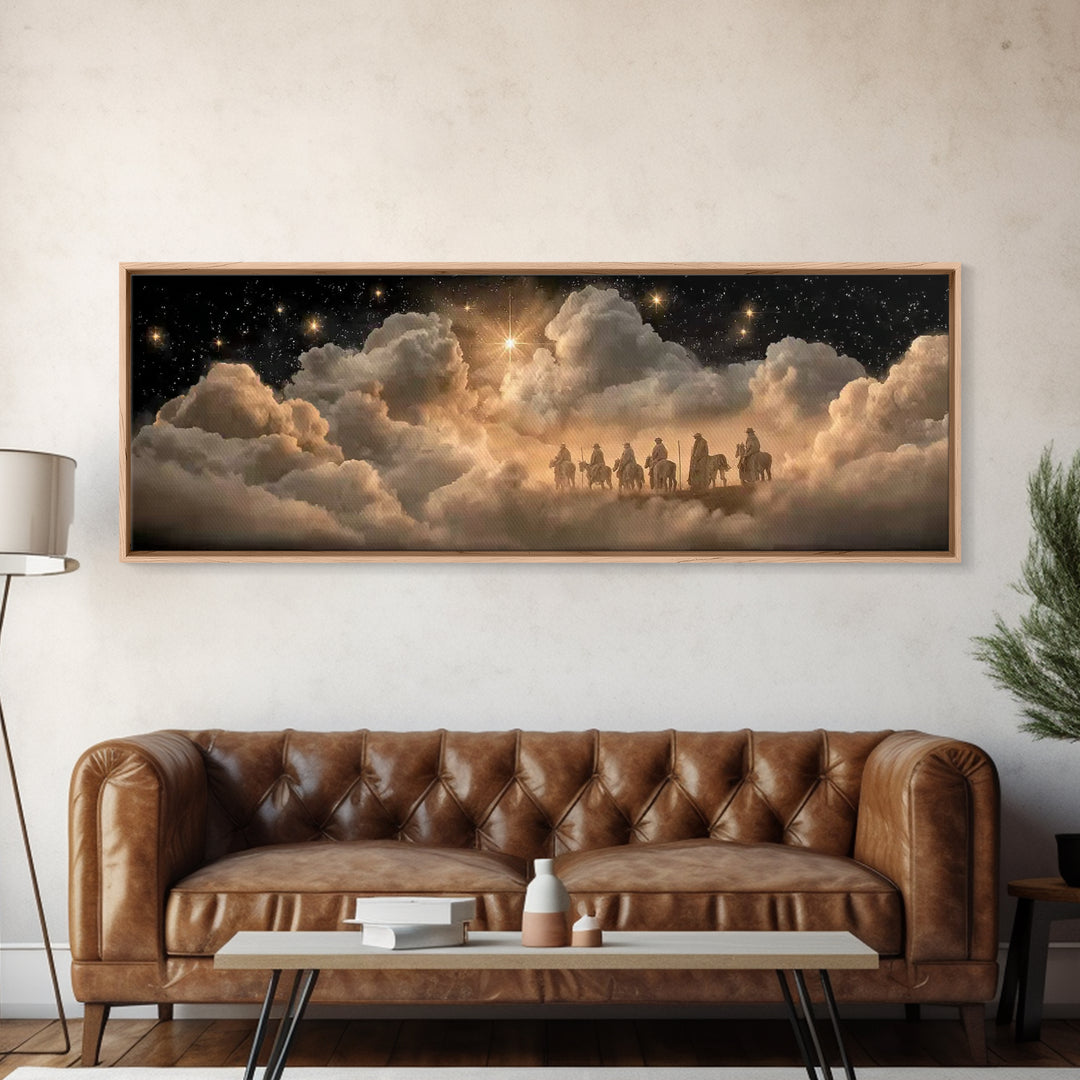 Wandering Kings Star - Framed Canvas Print - Christian Christmas Art - Panoramic Frame - Christian Art Canvas - Jesus Painting - Christmas