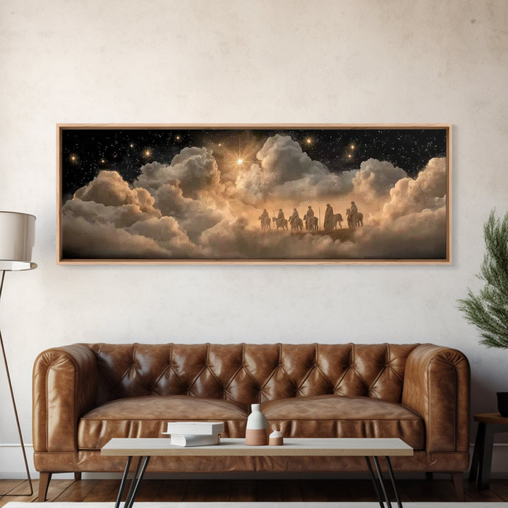 Wandering Kings Star - Framed Canvas Print - Christian Christmas Art - Panoramic Frame - Christian Art Canvas - Jesus Painting - Christmas
