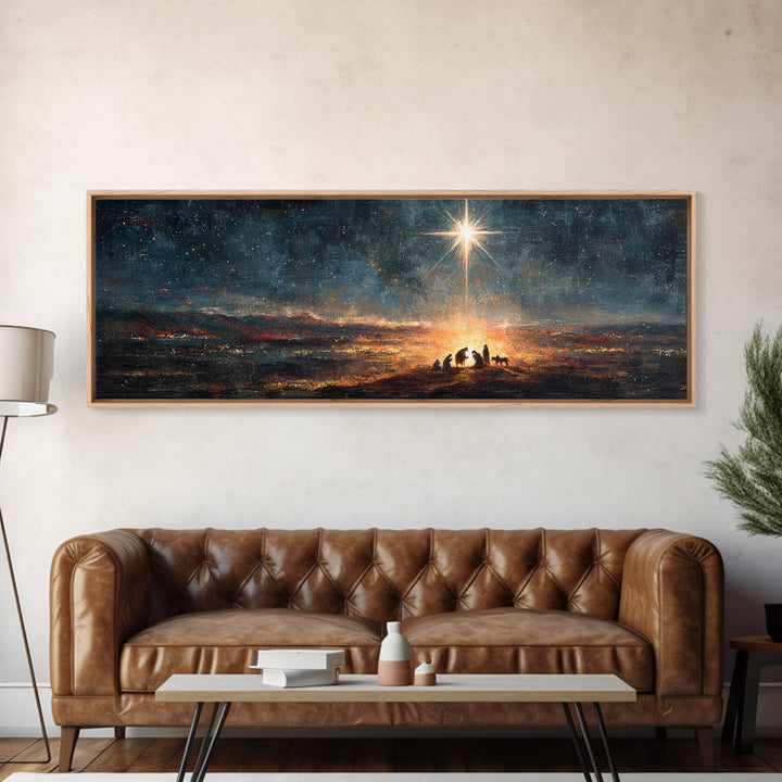 Bethlehem Night Sky | Framed Canvas Print | Christian Christmas Art | Panoramic Wall Art | Christian Decor | Christmas Canvas Wall Art | Ch