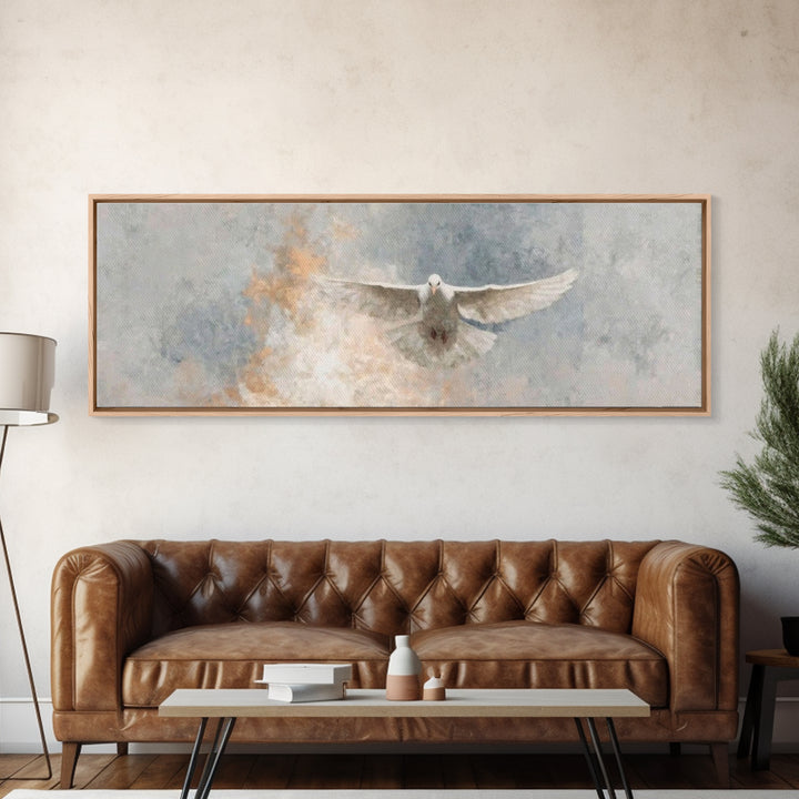 Spirit Of Peace Flight, Framed Canvas Print, Christian Art Canvas, Panoramic Art, Christian Wall Art, Christian Decor, Christmas Art