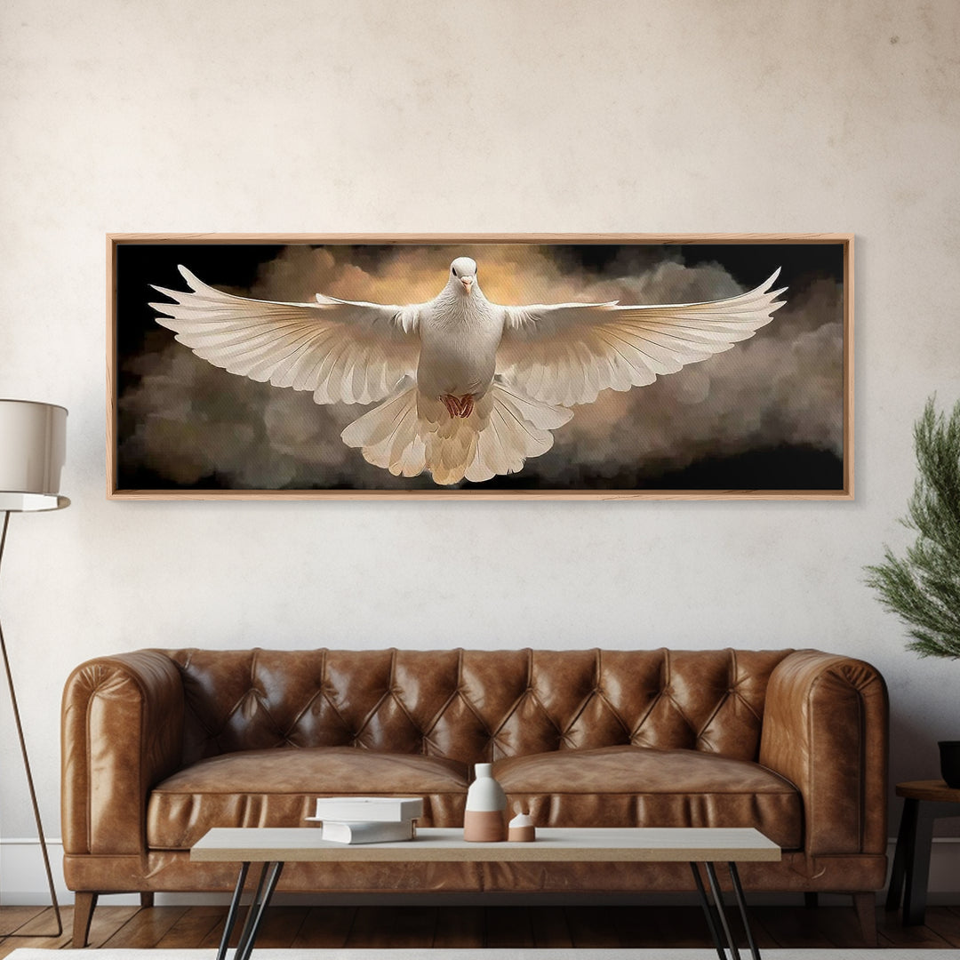 Radiant Dove Grace – Framed Canvas Print – Christian Wall Art – Panoramic Art – Christian Art Canvas – Christian Gift – Christmas Art