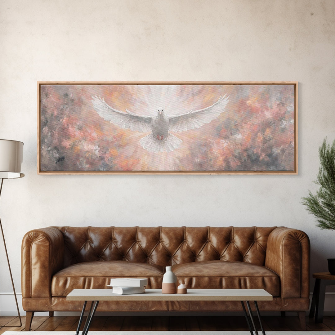 Heavenly Dove Rising | Framed Canvas Print | Christian Art Canvas | Panoramic Painting | Christian Christmas Art | Christian Wall Art