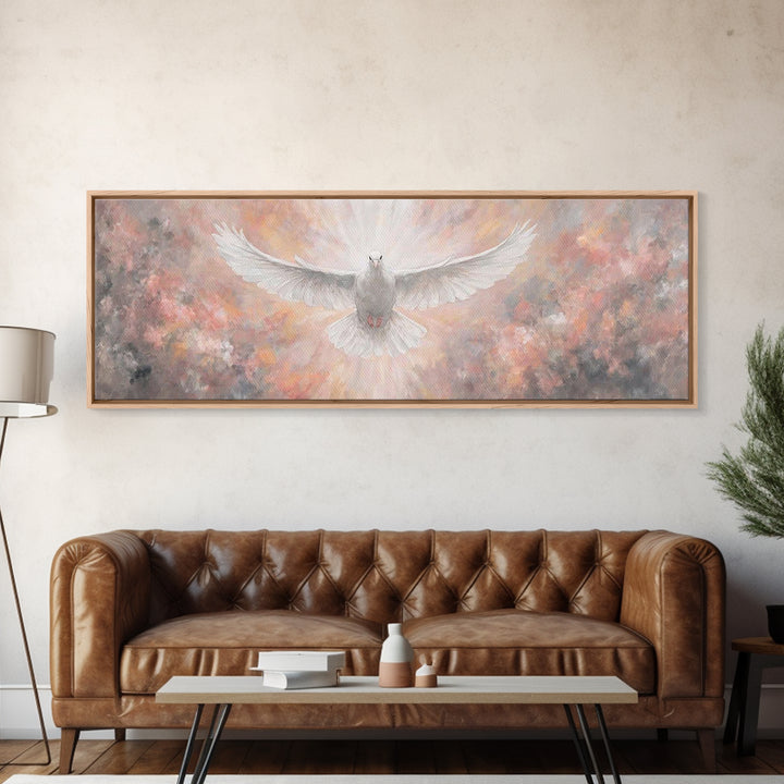 Heavenly Dove Rising | Framed Canvas Print | Christian Art Canvas | Panoramic Painting | Christian Christmas Art | Christian Wall Art