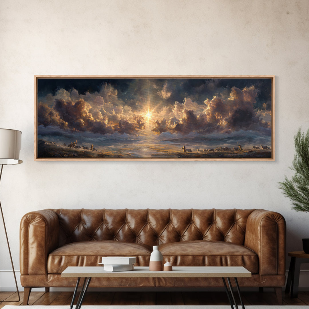 Radiant Bethel Star, Framed Canvas Print, Christian Art Print, Panoramic Print, Christmas Art, Christian Wall Art, Jesus Painting, Christia