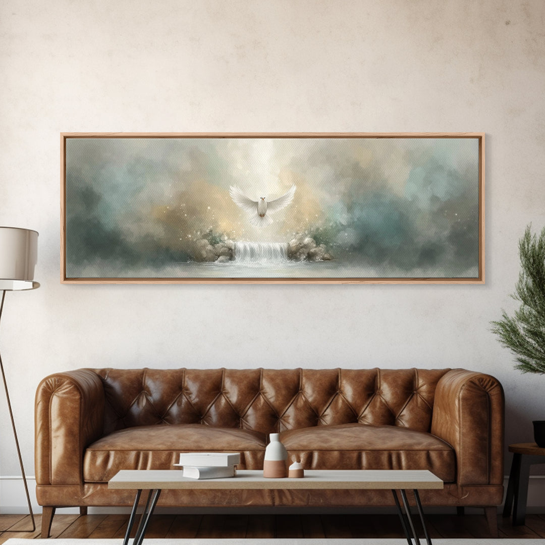 Waterfall Glory Light, Framed Canvas Print, Christian Wall Art, Panoramic Art, Christian Art Canvas, Christian Christmas Art, Christian Dec