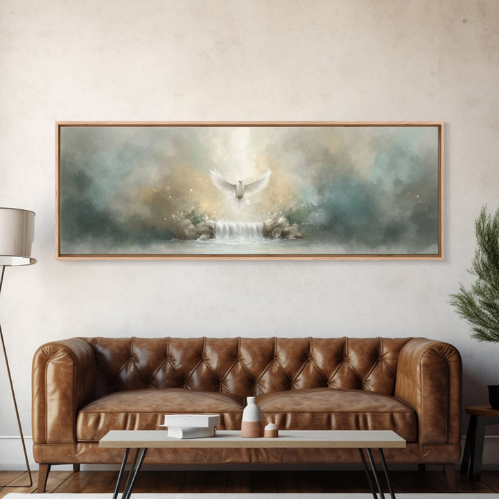 Waterfall Glory Light, Framed Canvas Print, Christian Wall Art, Panoramic Art, Christian Art Canvas, Christian Christmas Art, Christian Dec