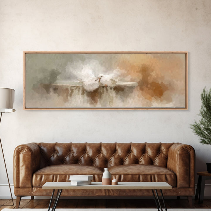 Doves Of Peace – Framed Canvas Print – Christian Art Print – Panoramic Wall Art – Christian Decor – Christmas Art – Christian Gift Ideas