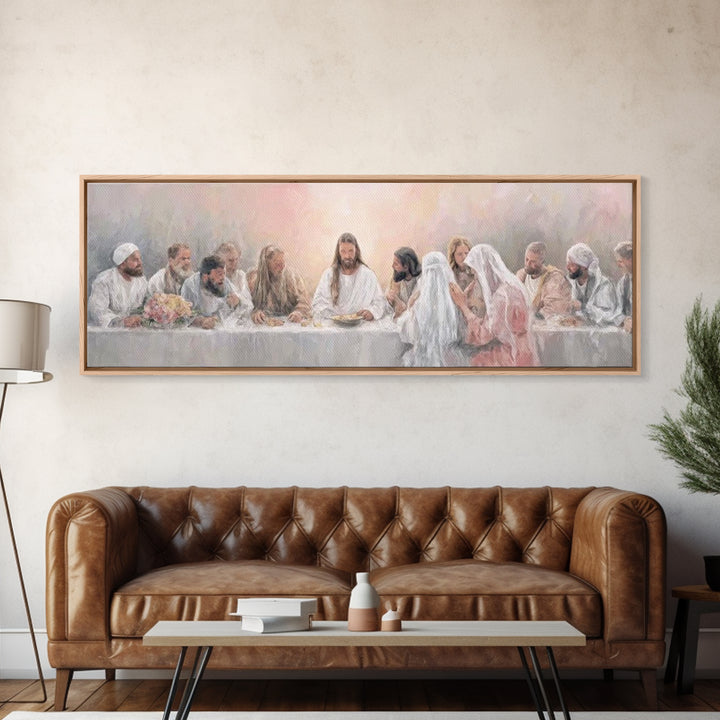 Sacred Supper Light – Framed Canvas Print – Christian Wall Art – Jesus Painting – Panoramic Art – Christian Art Canvas