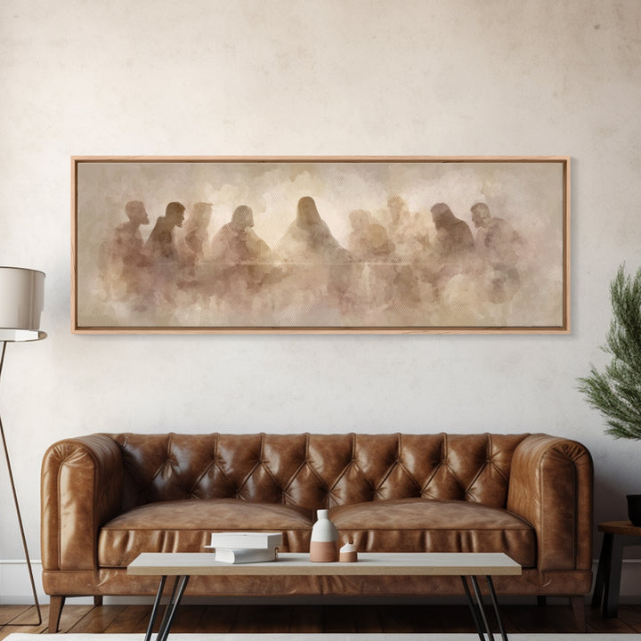 Holy Gathered Moment, Framed Canvas Print, Christian Art Canvas, Christian Wall Art, Panoramic Painting, Jesus Painting