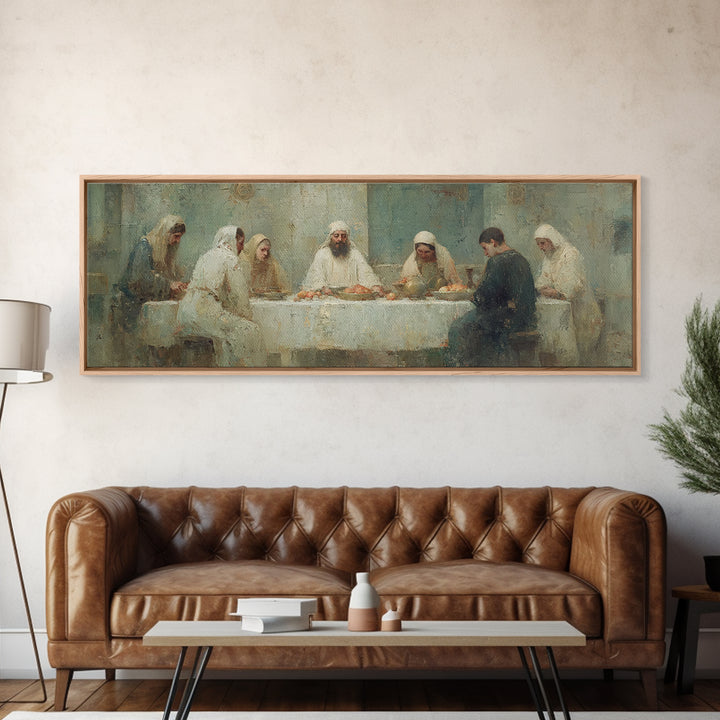 Divine Fellowship Glow – Framed Canvas Print – Christian Painting – Large Christian Art – Panoramic Art – Jesus Canvas Art
