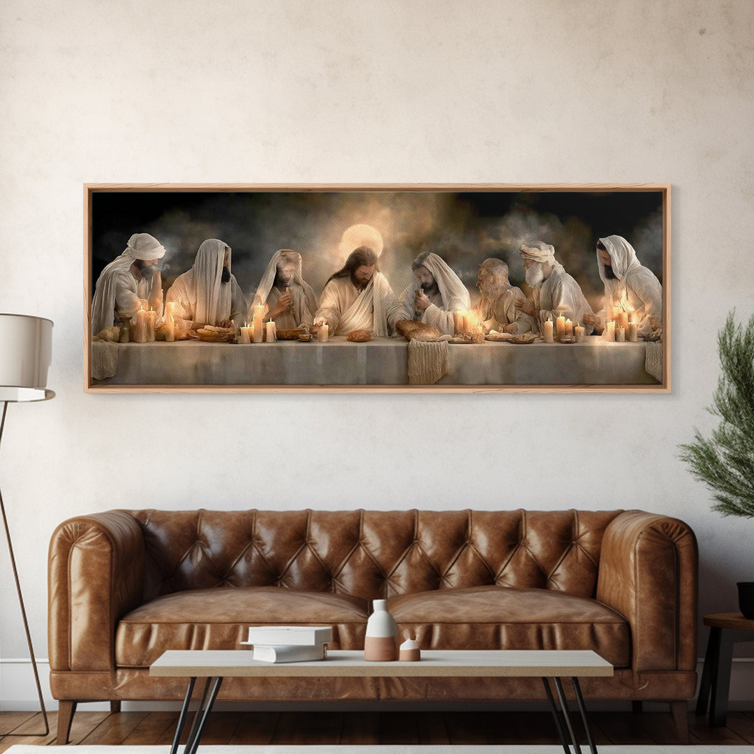 Bread Of Blessing | Framed Canvas Print | Christian Art Work | Jesus Painting | Extra Wide Art | Christian Wall Art