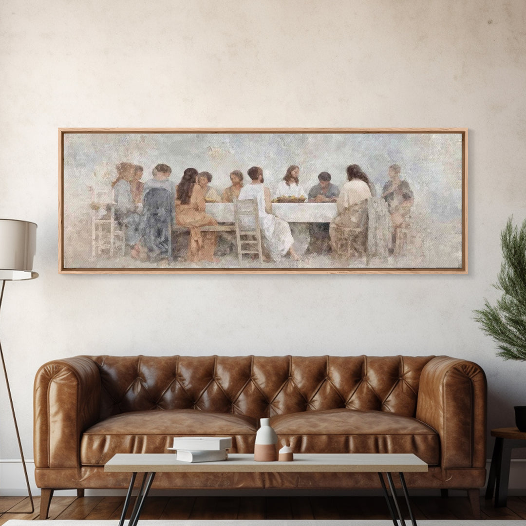 Upper Room Stillness – Framed Canvas Print – Christian Wall Art – Panoramic Wall Art – Jesus Painting – Christian Art Gift