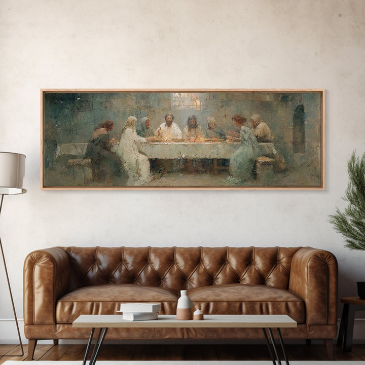 Heavenly Supper Peace – Framed Canvas Print – Christian Art Canvas – Jesus Painting – Panoramic Painting – Christian Wall Art