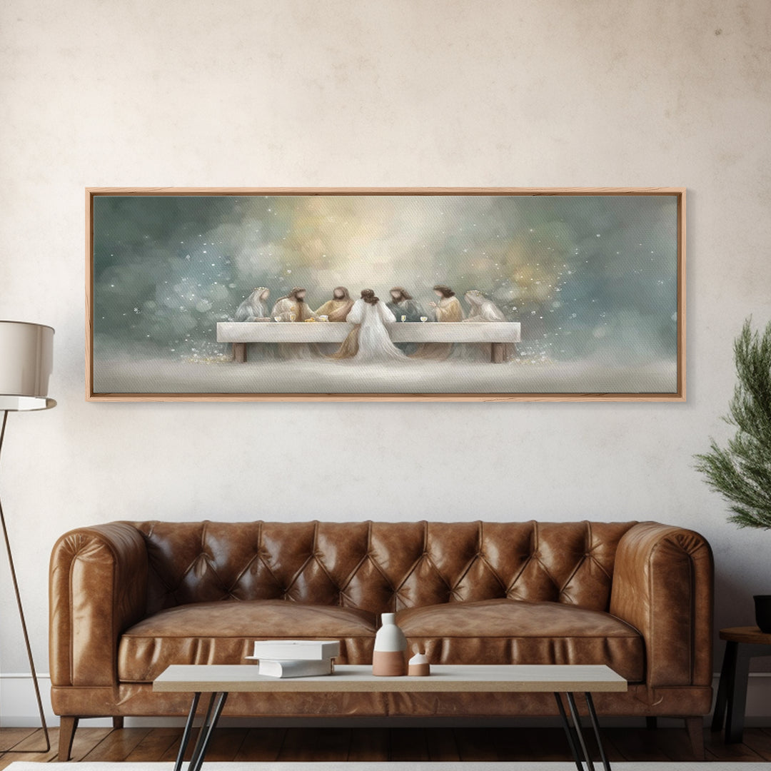 Heavenly Fellowship Light – Framed Canvas Print – Jesus Painting – Christian Art Canvas – Panoramic Art – Christian Wall Art