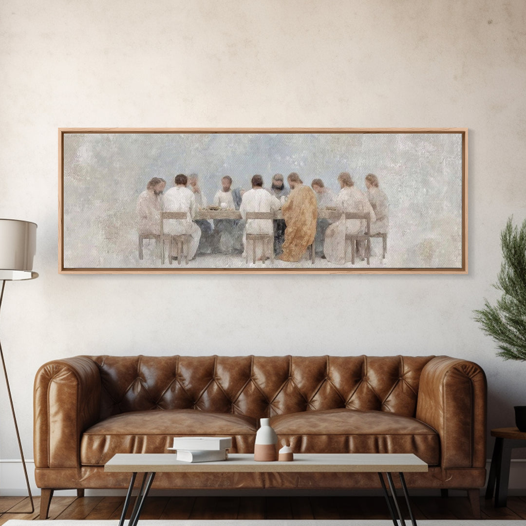 Angel Feast Serenity | Framed Canvas Print | Christian Art Canvas | Panoramic Print | Christian Wall Art | Jesus Painting