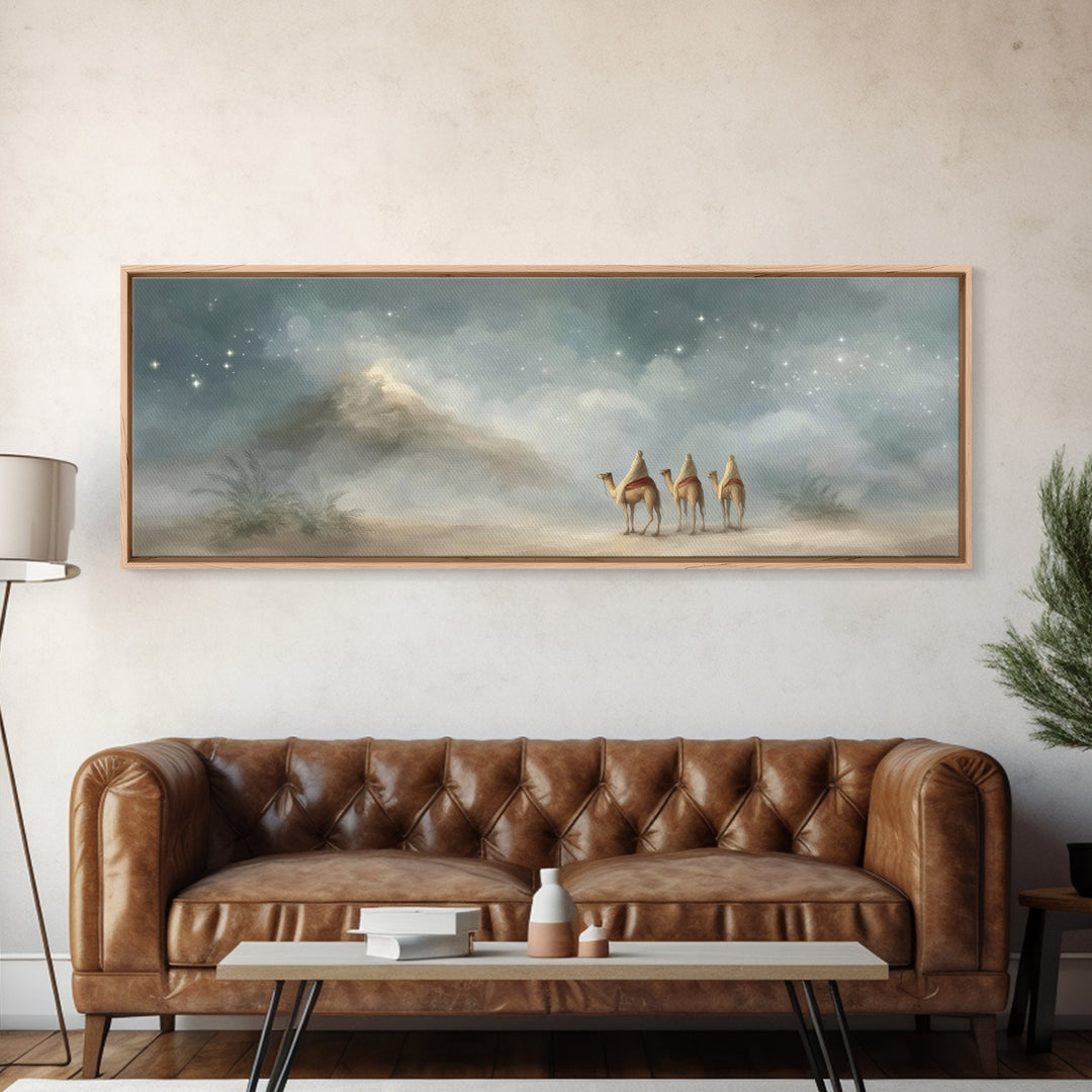 Journey Of Three | Framed Canvas Print | Christian Christmas Art | Panoramic Art | Christian Art Canvas | Christmas Wall Art | Christian Pa