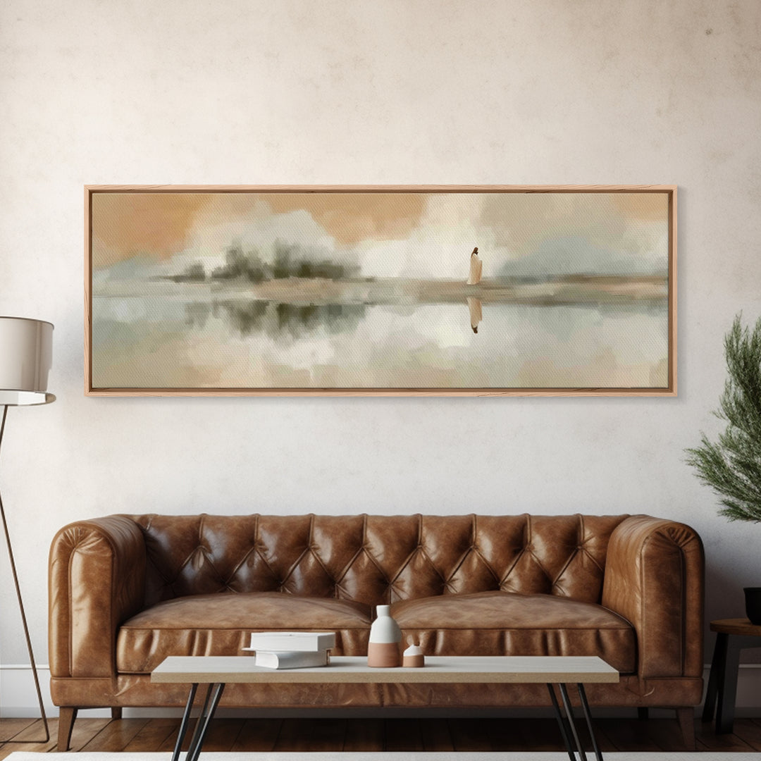 Evening Reflection Hope, Framed Canvas Print, Christian Art Canvas, Panoramic Wall Art, Jesus Painting, Christian Christmas Art, Christian