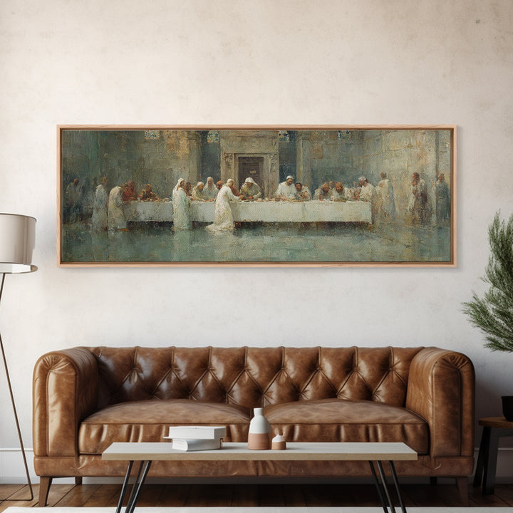 Divine Supper Glory – Framed Canvas Print – Panoramic Art – Christian Art Work – Jesus Painting – Modern Christian Art