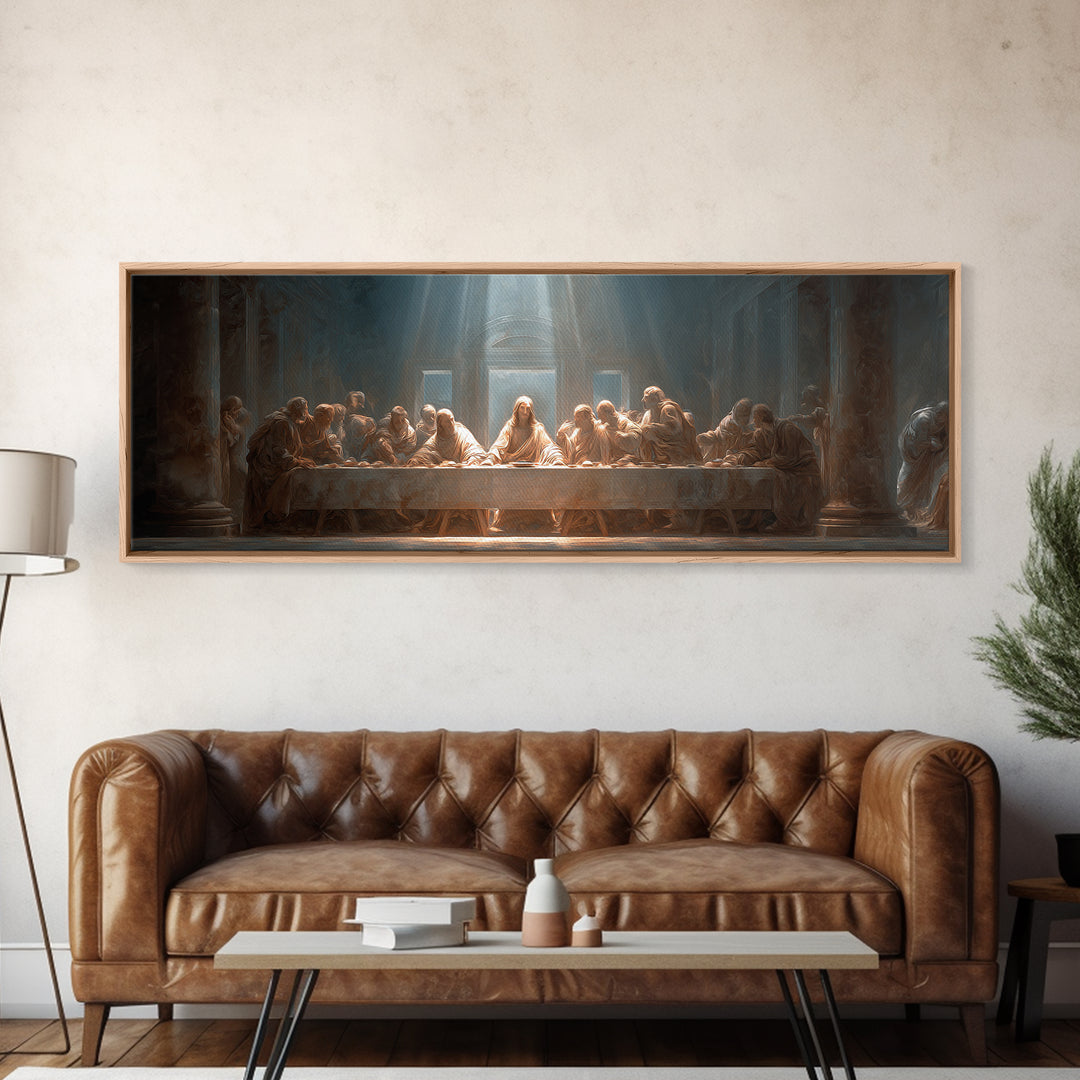 Sacred Last Supper – Framed Canvas Print – Christian Wall Art – Jesus Painting – Panoramic Art – Christian Art Canvas – Christian Decor