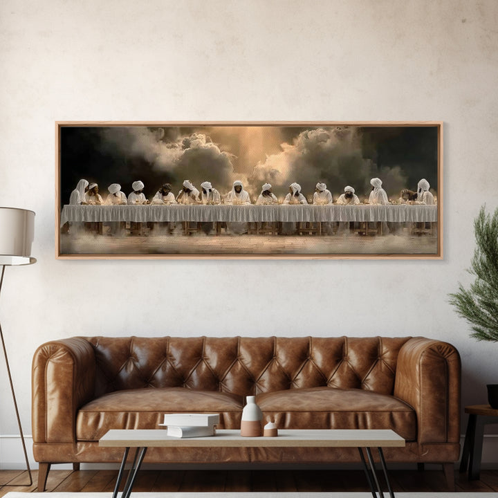 Blessed Gathering | Framed Canvas Print | Christian Wall Art | Panoramic Wall Art | Jesus Painting | Christmas Art | Christian Canvas