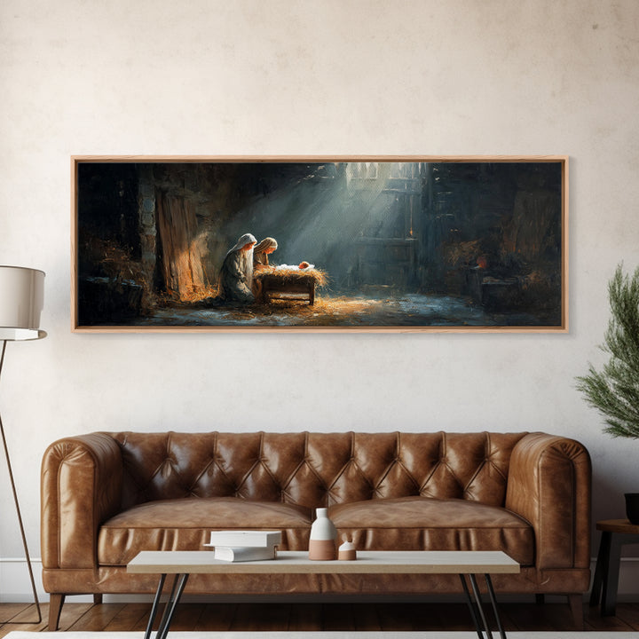 Holy Infant Light, Framed Canvas Print, Christian Wall Art, Jesus Christmas Art, Panoramic Art, Christian Art Canvas, Christmas Wall Art