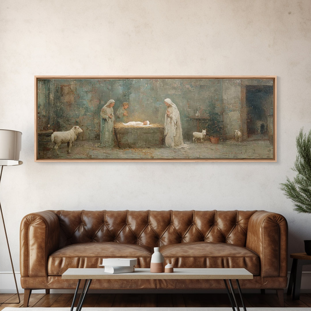 Silent Manger Star – Framed Canvas Print – Christian Wall Art – Panoramic Painting – Christian Art Canvas – Christmas Art – Jesus Painting