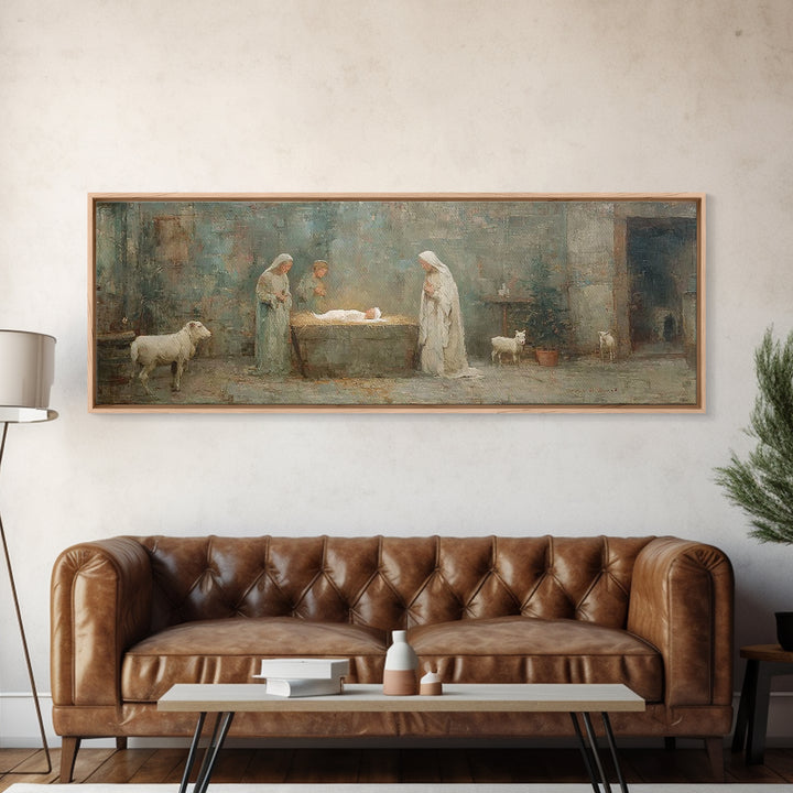 Silent Manger Star – Framed Canvas Print – Christian Wall Art – Panoramic Painting – Christian Art Canvas – Christmas Art – Jesus Painting