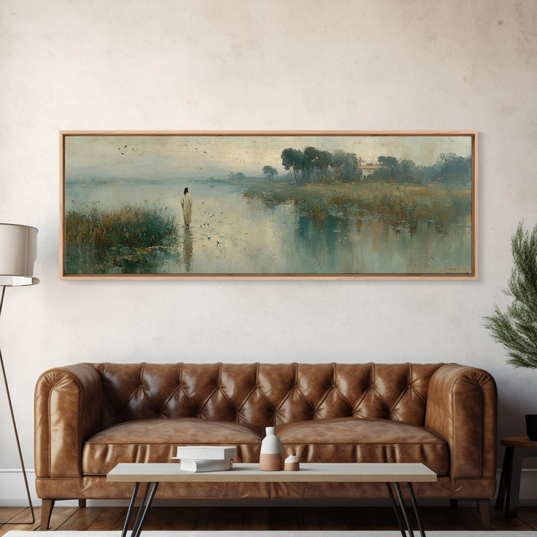 Light Of His Peace, Framed Canvas Print, Panoramic Art, Christian Wall Art, Jesus Painting, Christian Art Canvas, Subtle Christian Art