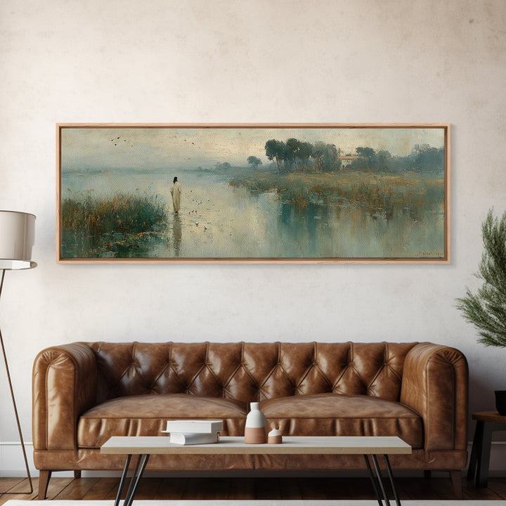 Light Of His Peace, Framed Canvas Print, Panoramic Art, Christian Wall Art, Jesus Painting, Christian Art Canvas, Subtle Christian Art