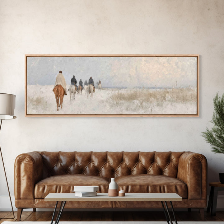 Quiet Winter Pilgrims – Framed Canvas Print – Christian Christmas Art – Panoramic Art – Christian Wall Art – Christian Art Canvas – Christm