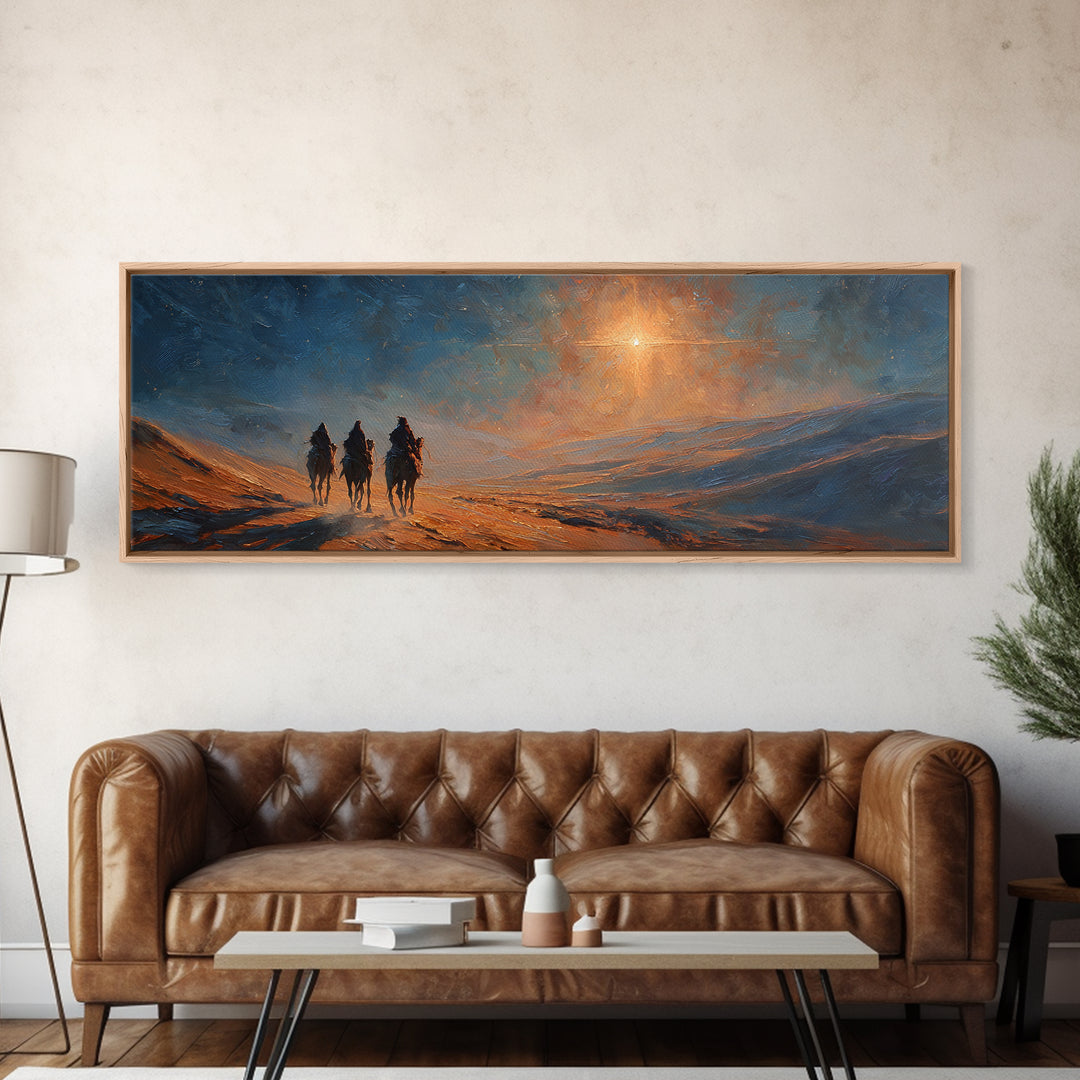 Three Kings Ascent | Framed Canvas Print | Christian Wall Art | Panoramic Art | Christian Art Canvas | Jesus Christmas Art | Christmas Deco