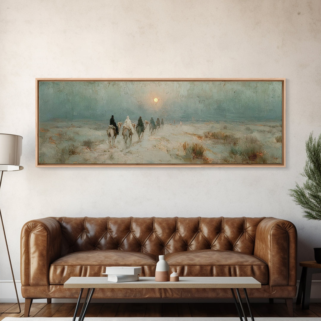 Desert Pilgrims – Framed Canvas Print – Christian Wall Art – Christmas Art – Panoramic Art – Christian Art Canvas – Christian Christmas Art