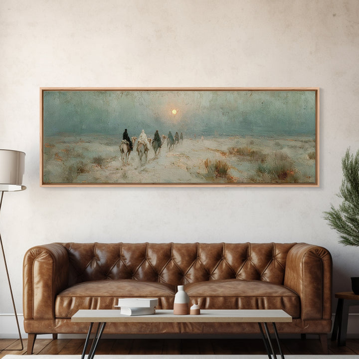 Desert Pilgrims – Framed Canvas Print – Christian Wall Art – Christmas Art – Panoramic Art – Christian Art Canvas – Christian Christmas Art