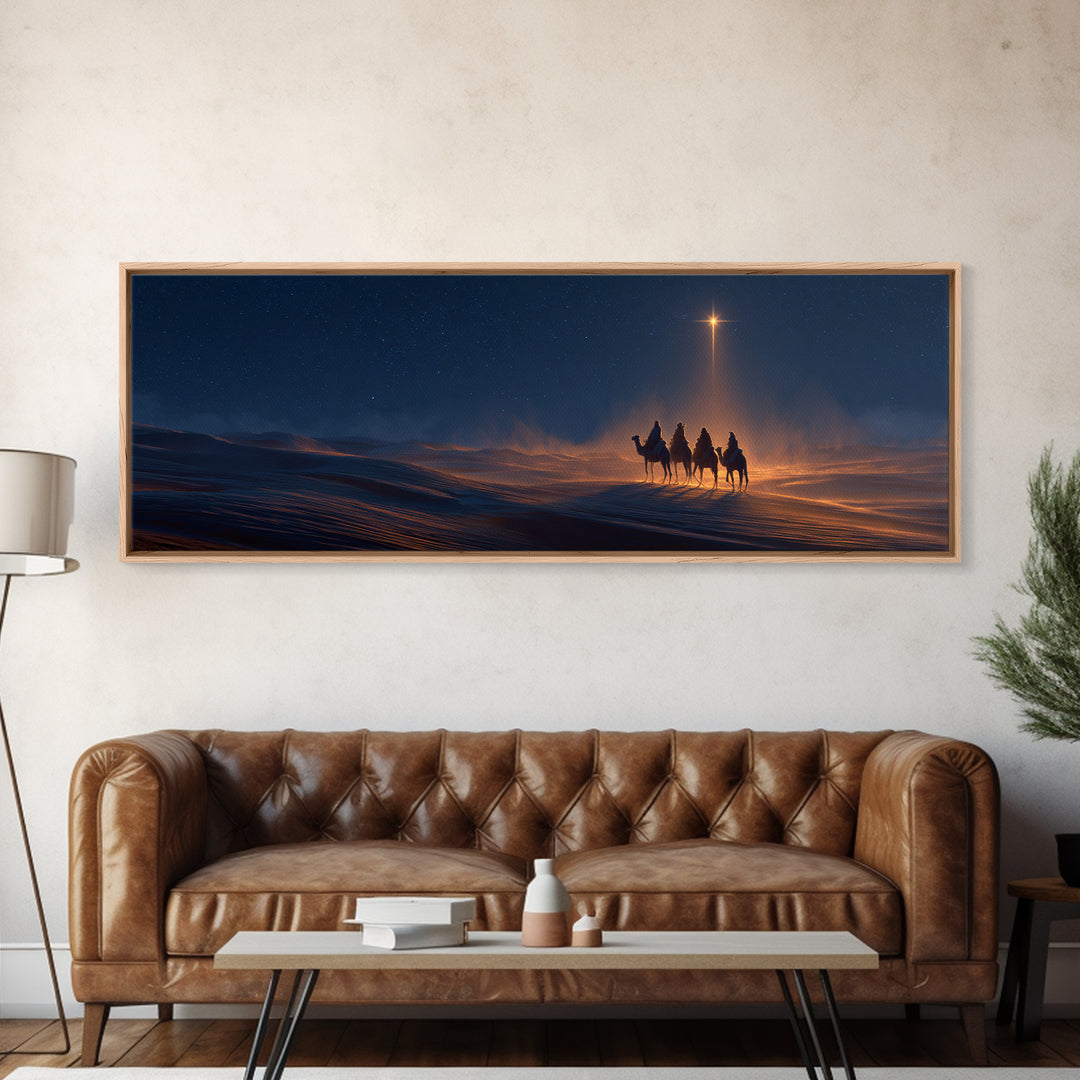 The Guiding Star, Framed Canvas Print, Christian Art Canvas, Panoramic Wall Art, Christmas Art, Christian Christmas Decor, Modern Christian