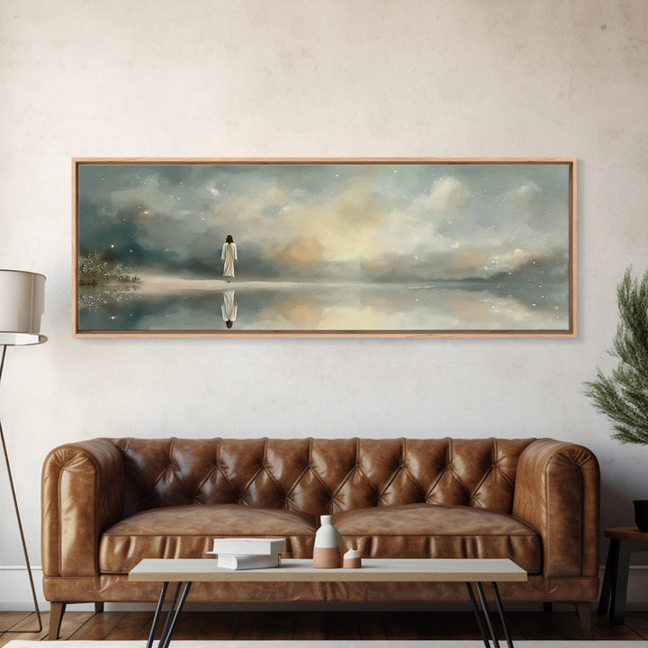 Sacred Stillness | Framed Canvas Print | Panoramic Art | Christian Art Canvas | Jesus Painting | Christian Wall Art | Minimalist Christian
