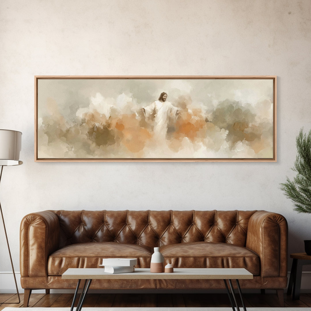 Heaven’s Embrace – Framed Canvas Print – Christian Wall Art – Panoramic Art – Christian Art Canvas – Jesus Painting – Christian Christmas A
